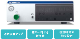 送気流量アップ、腔モード「小」新搭載、排煙時流量独立設定 送気流量アップ、腔モード「小」新搭載、排煙時流量独立設定